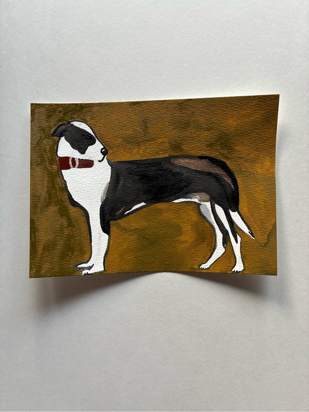 Black and White Dog Original Watercolor Painting 5 x 7”